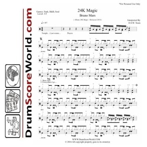 Bruno Mars - 24K Magic | Drum Sheet + Play-Along Track